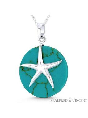 Starfish Sealife Charm Synthetic Turquoise Pendant in .925 Sterling Silver